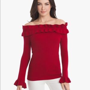 WHBM off the shoulder ruffle sweater